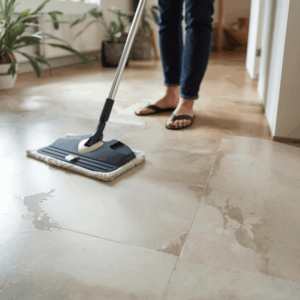 Mopping and scrubbing tile floors that leave residue in grout lines